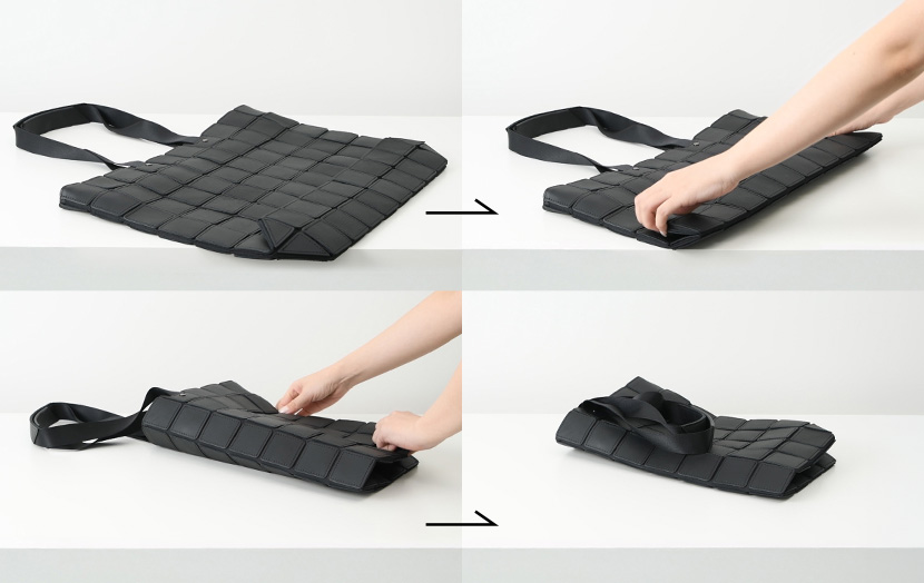 革バッグなのにフラットに折りたためるPANEL LIGHT