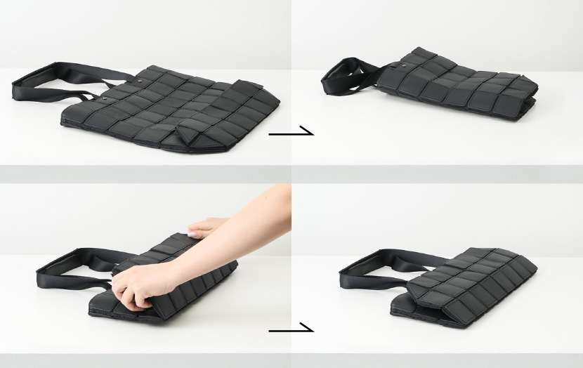 革バッグなのにフラットに折りたたみ可能